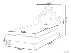 Børneseng Krone Velour RUBIAN 90 x 200 cm Med LED-lys Hvid