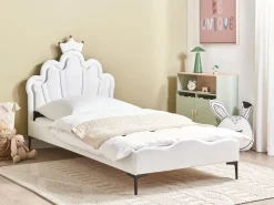 Børneseng Krone Velour RUBIAN 90 x 200 cm Med LED-lys Hvid