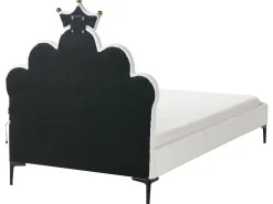 Børneseng Krone Velour RUBIAN 90 x 200 cm Med LED-lys Hvid