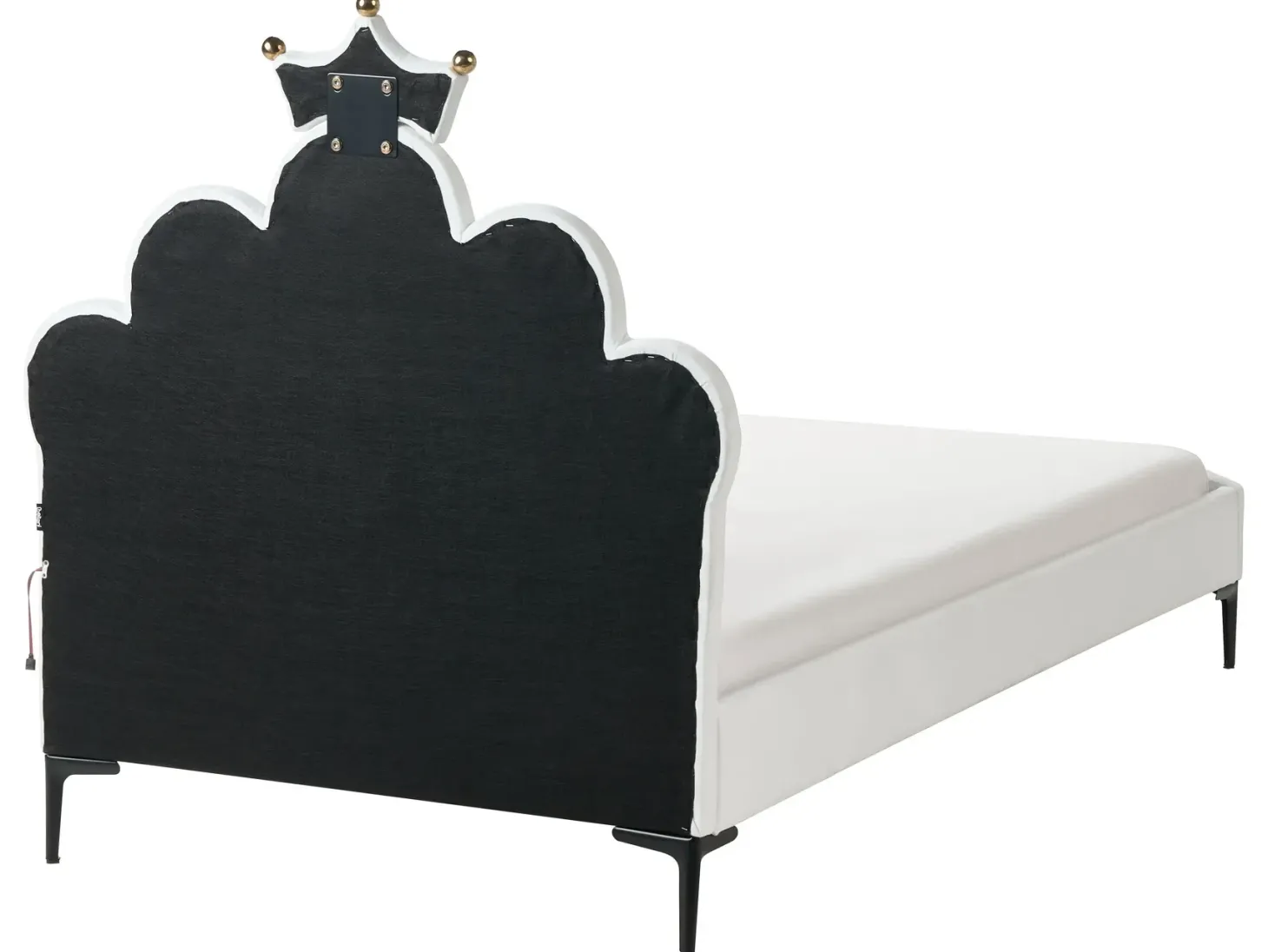 Børneseng Krone Velour RUBIAN 90 x 200 cm Med LED-lys Hvid