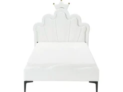 Børneseng Krone Velour RUBIAN 90 x 200 cm Med LED-lys Hvid