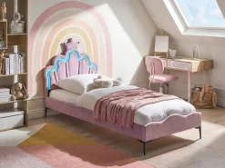 Børneseng Krone Velour RUBIAN 90 x 200 cm Med LED-lys Lilla