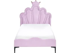 Børneseng Krone Velour RUBIAN 90 x 200 cm Med LED-lys Lilla
