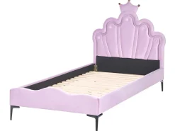 Børneseng Krone Velour RUBIAN 90 x 200 cm Med LED-lys Lilla