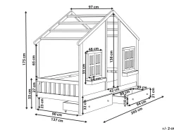 Børneseng med skuffer Hus Fyretræ TRAPPES 90 x 200 cm Hvid