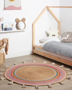 Børnetæppe ZANAVI Multifarvet ø 120 cm Jute