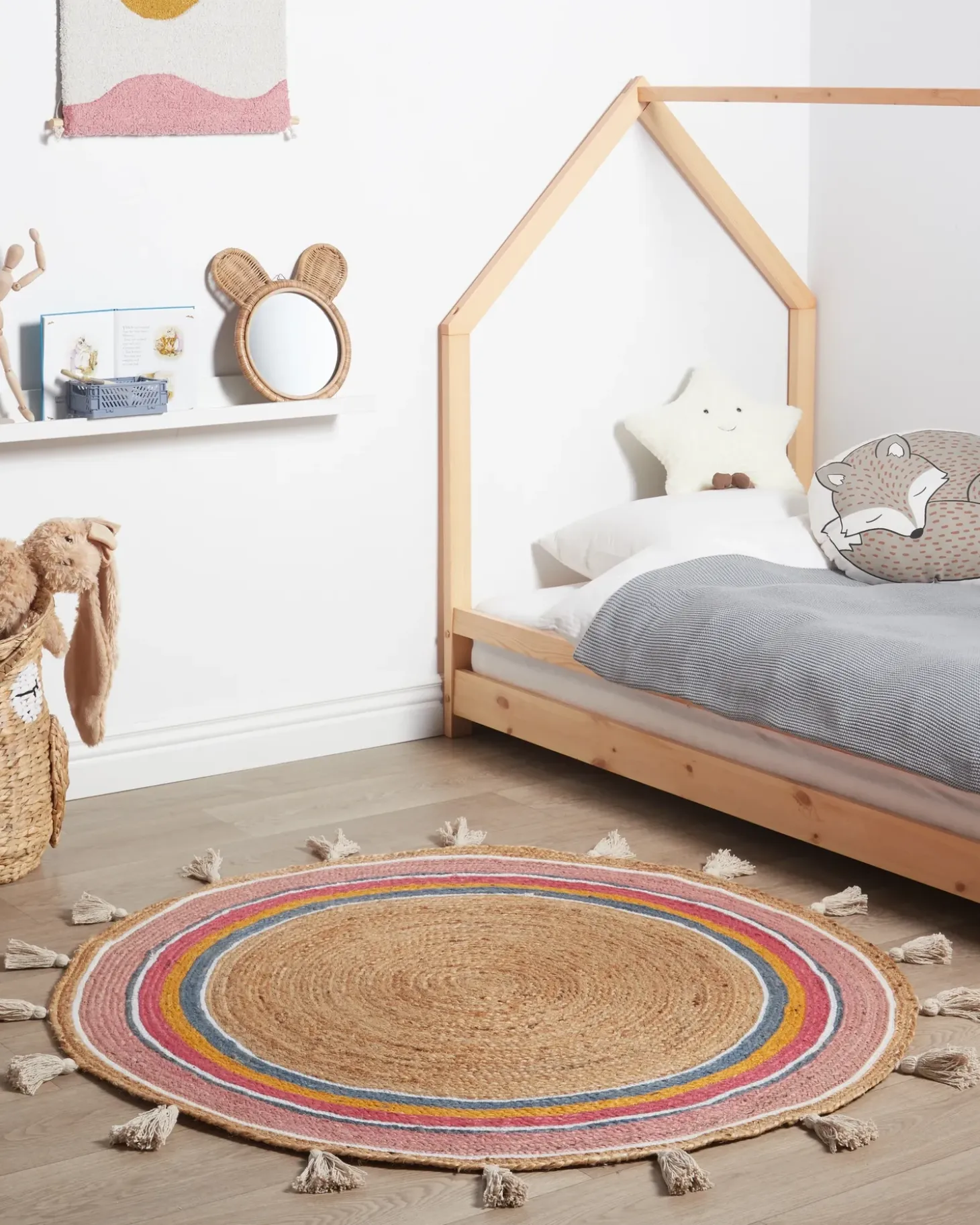 Børnetæppe ZANAVI Multifarvet ø 120 cm Jute