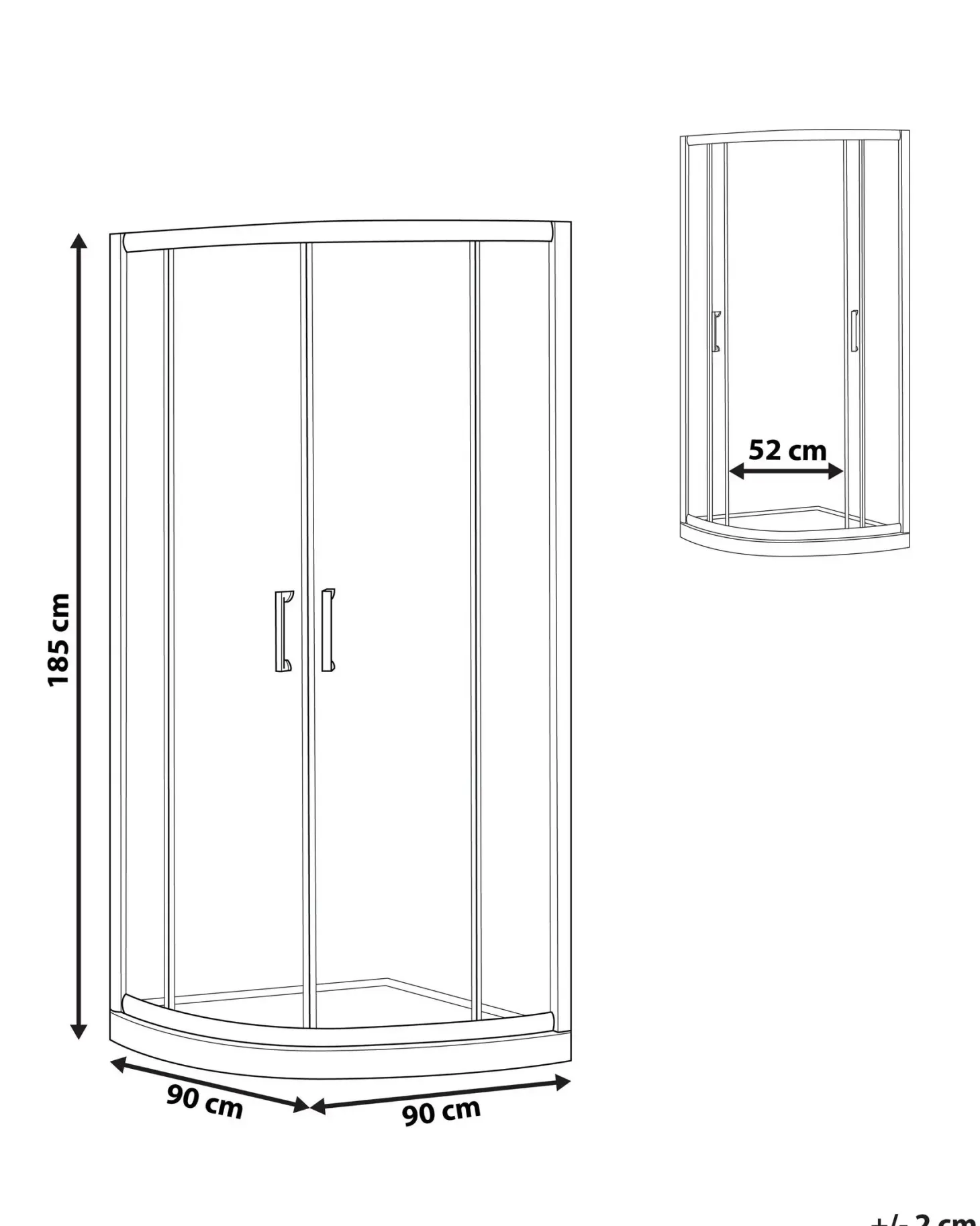 Brusekabine JUKATAN 90 x 90 x 185 cm Sølv