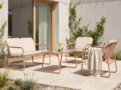 CALASCIO 4 personers Loungesæt med bord Lys Beige Metal
