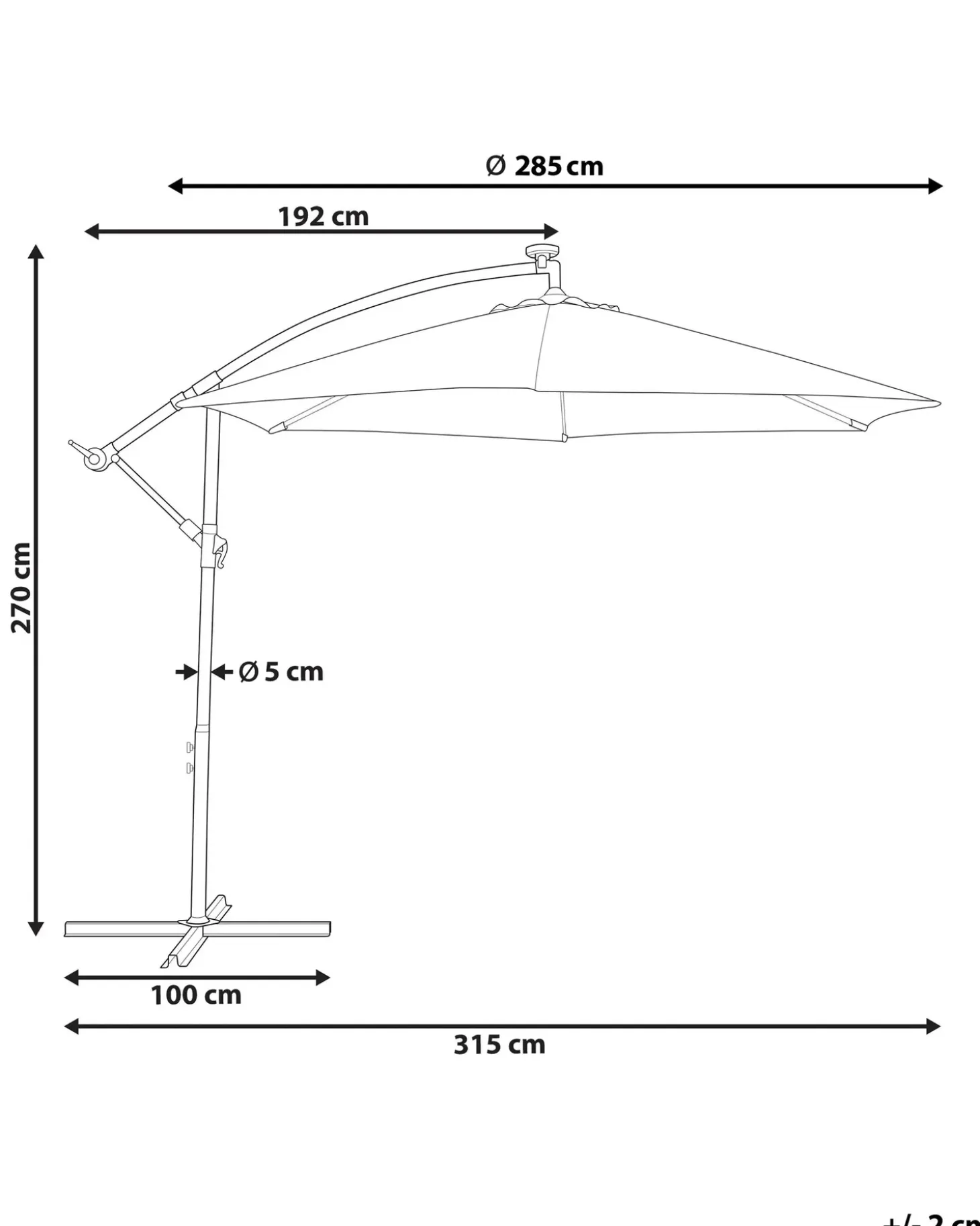 Cantilever parasol LED 285 cm CORVAL Grafit