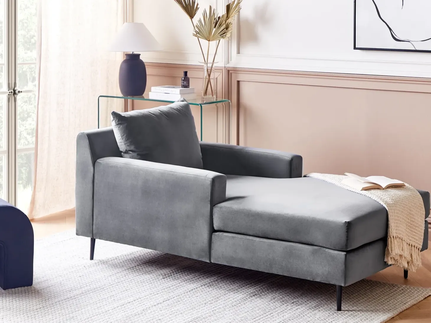 Chaiselong GUERET Velour Grå