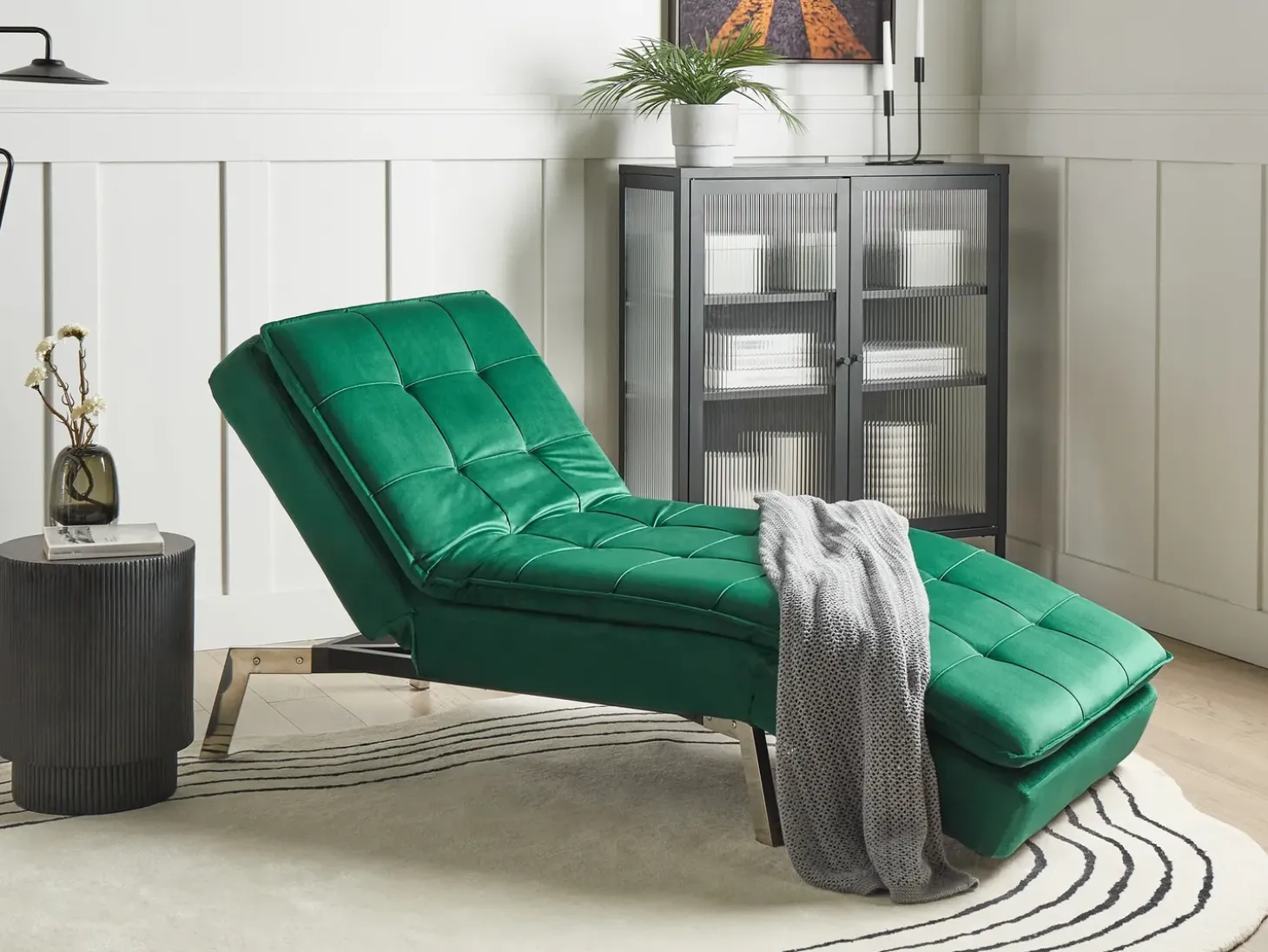 Chaiselong LOIRET Velour Smaragdgrøn