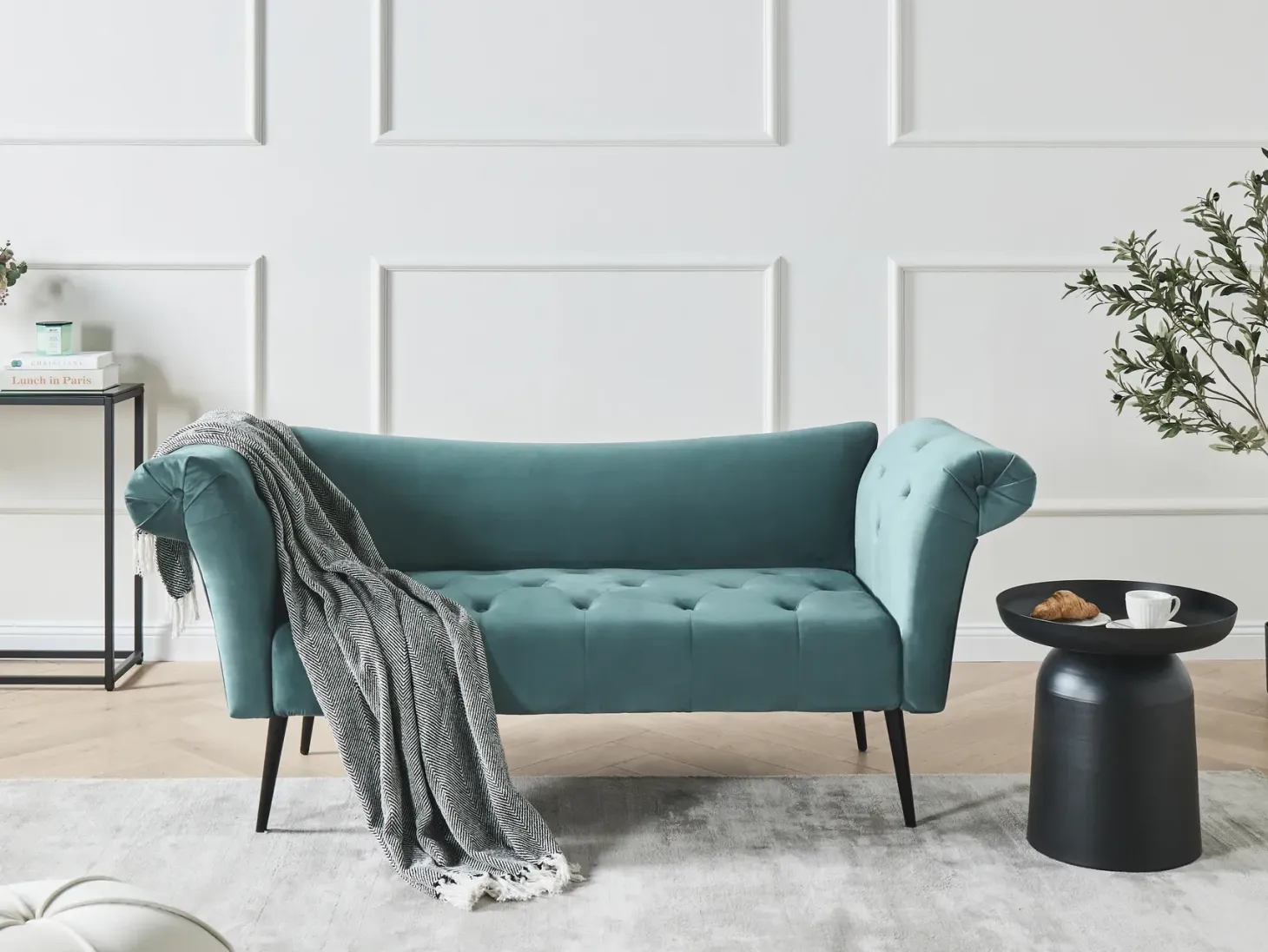 Chaiselong NANTILLY Velour Blågrøn
