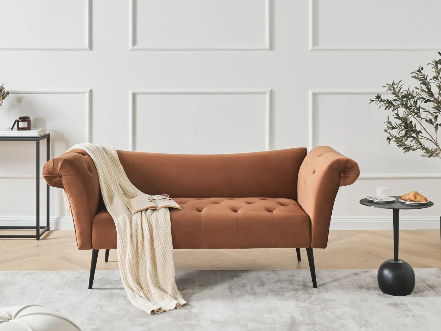 Chaiselong NANTILLY Velour Guldbrun