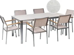 COSOLETO/GROSSETO 6 personers Havemøbelsæt Hvid/beige Hærdet glas Marmor effekt