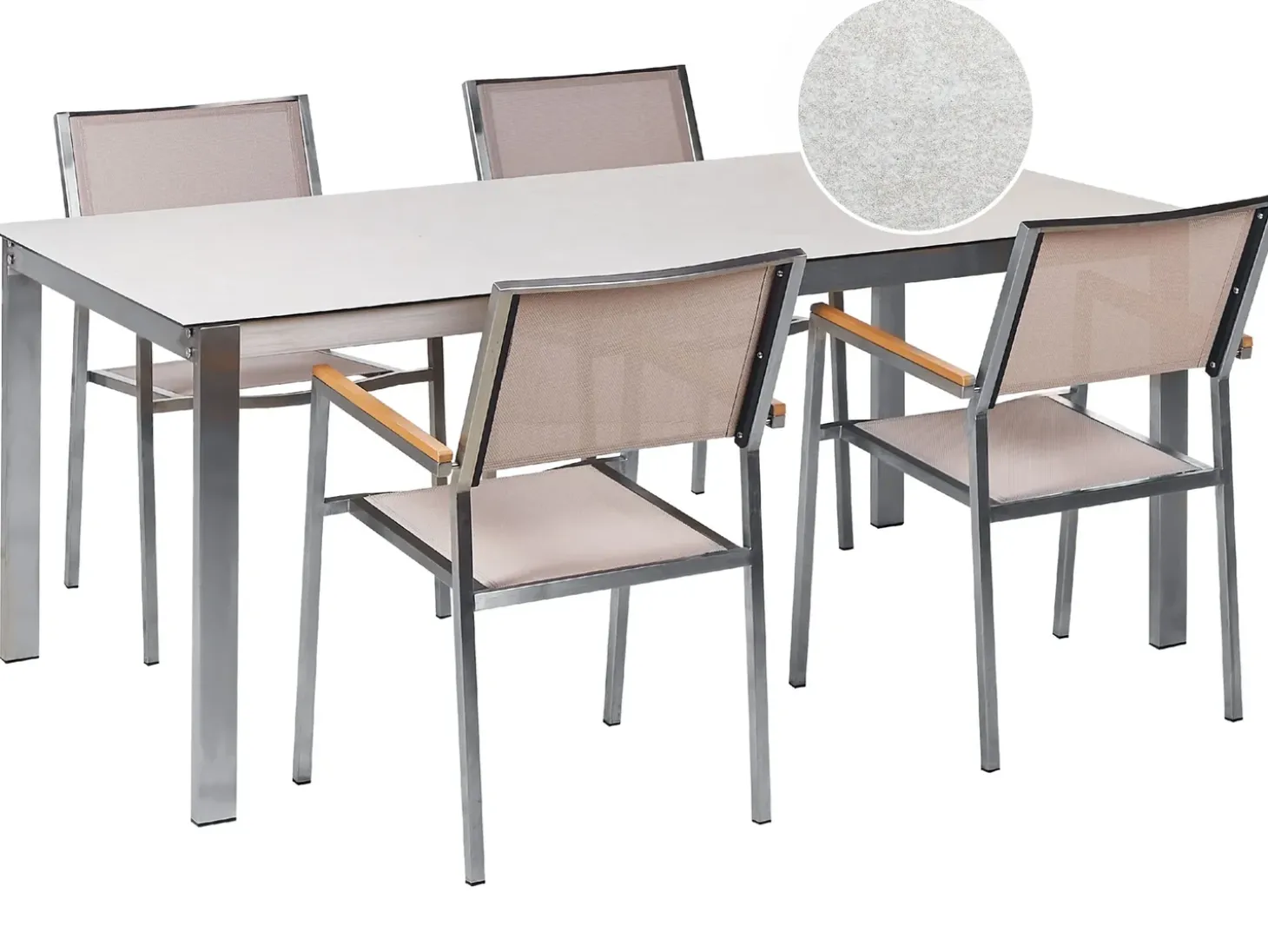 COSOLETO/GROSSETO 4 personers Havemøbelsæt Hvid/beige Hærdet glas Marmor effekt