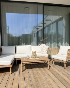CREMONA 4 personers Loungesæt med bord Venstrevendt Cremehvid Akacietræ