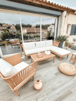 CREMONA 4 personers Loungesæt med bord Venstrevendt Cremehvid Akacietræ