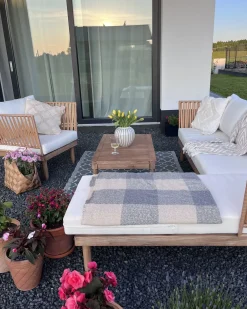CREMONA 4 personers Loungesæt med bord Venstrevendt Cremehvid Akacietræ