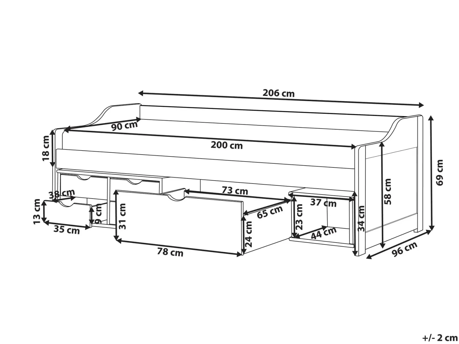Daybed med opbevaring Fyretræ ROYVILLE 90 x 200 cm Hvid