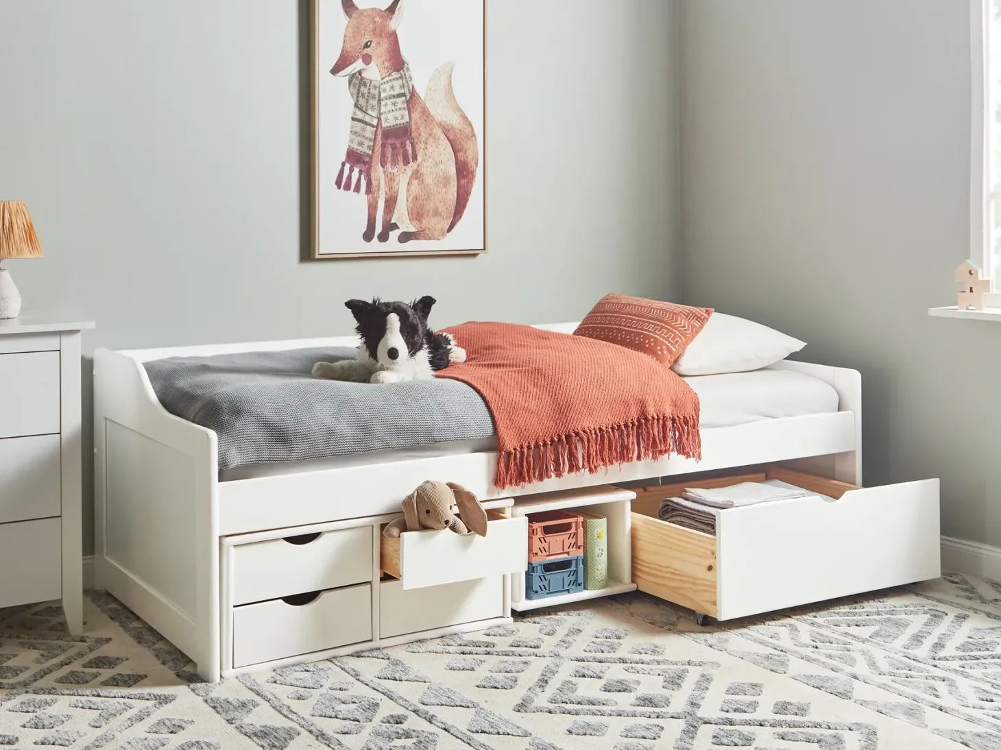 Daybed med opbevaring Fyretræ ROYVILLE 90 x 200 cm Hvid