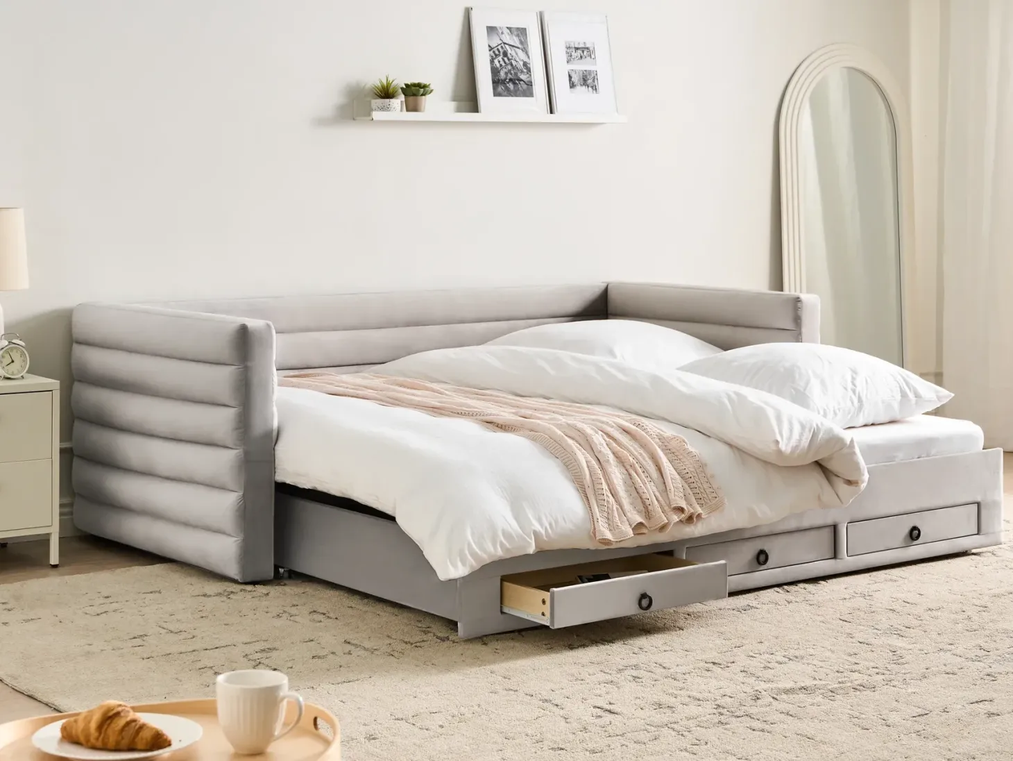 Daybed med opbevaring Velour MEUDON 90 x 200 cm Grå