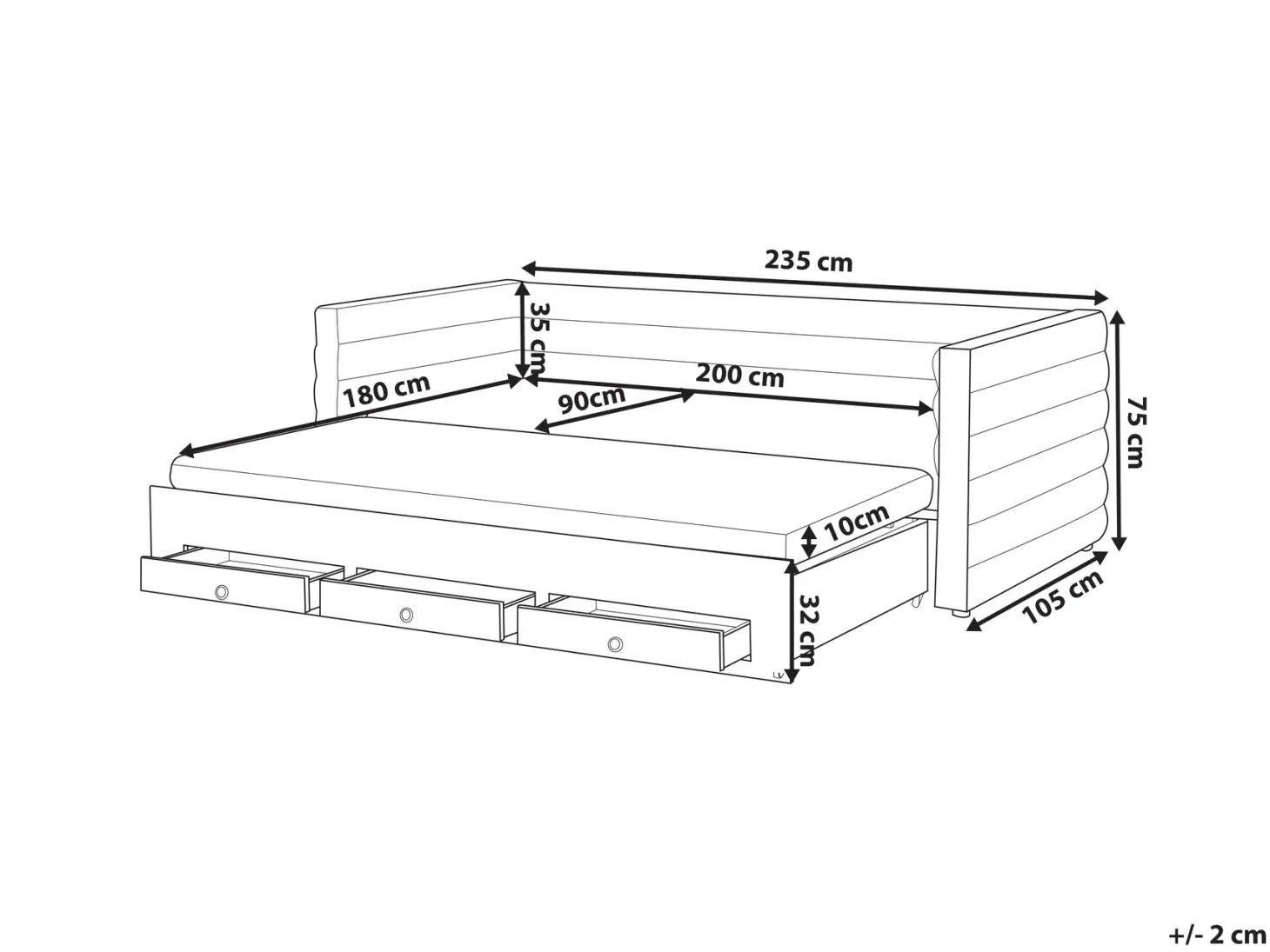 Daybed med opbevaring Velour MEUDON 90 x 200 cm Pastellrosa