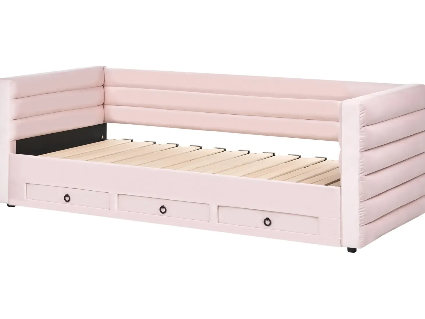 Daybed med opbevaring Velour MEUDON 90 x 200 cm Pastellrosa