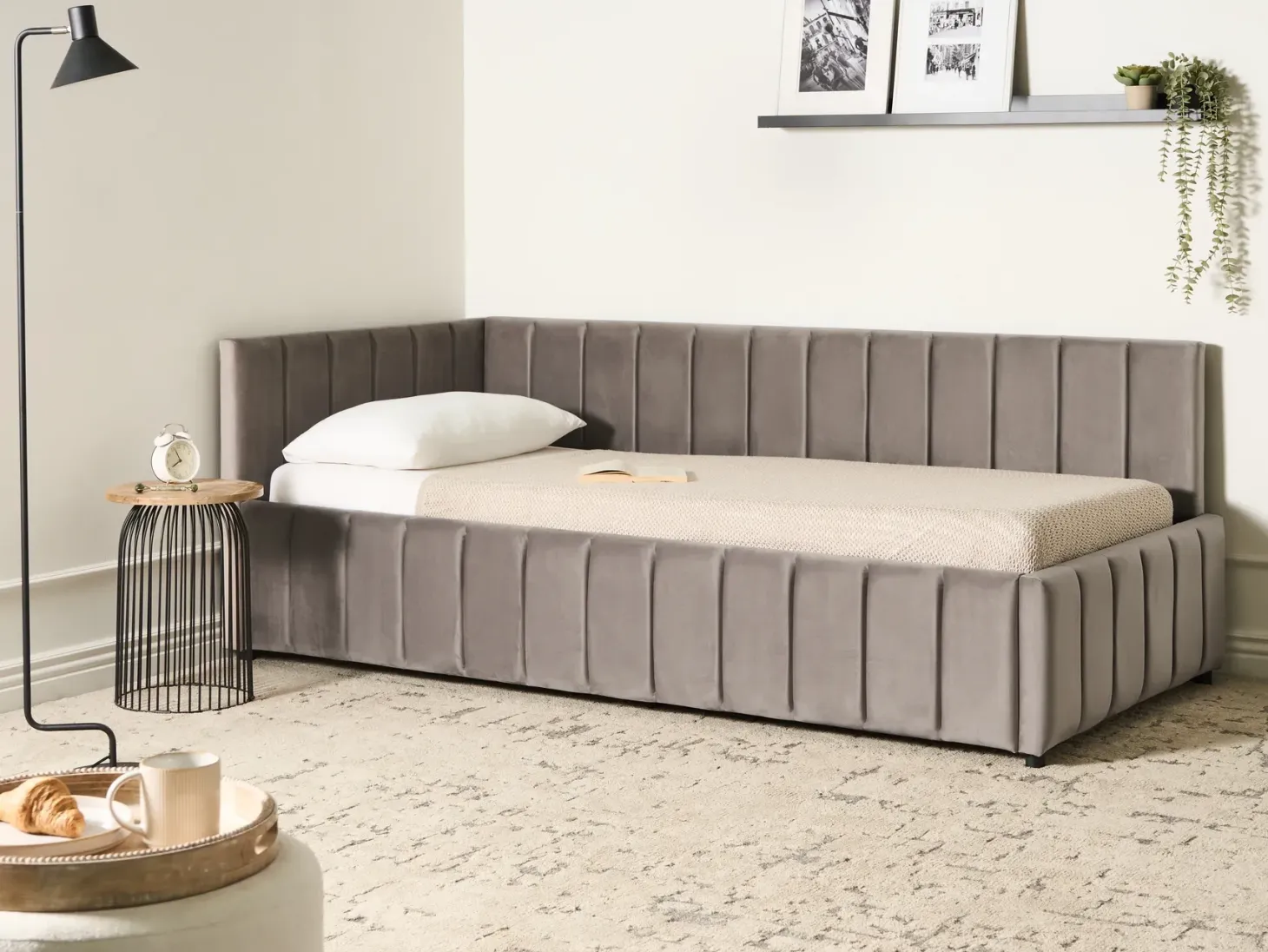 Daybed Velour LISIEUX 90 x 200 cm Brungrå