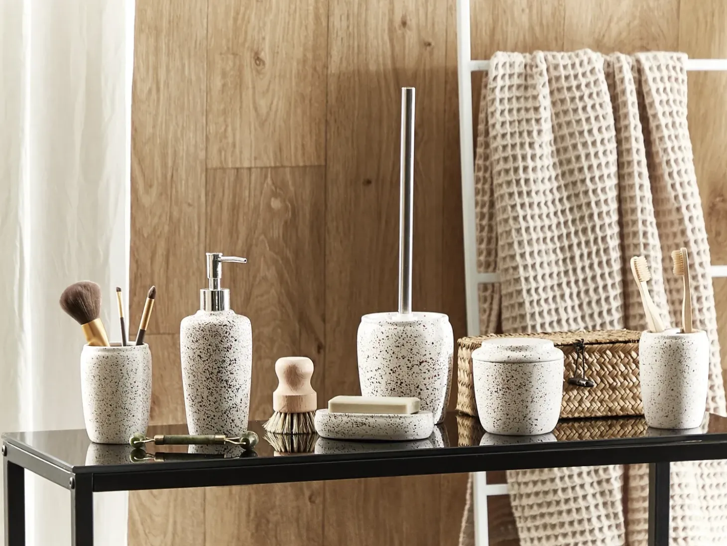 6-dele badeværelsessæt PALMILLA Keramik Cremehvid