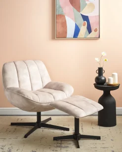 Dreje stol LIA med fodskammel Velour Beige