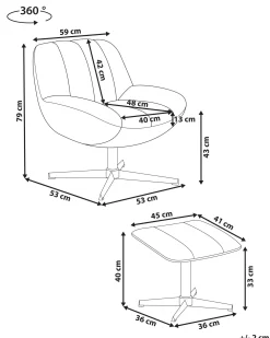 Dreje stol LIA med fodskammel Velour Beige