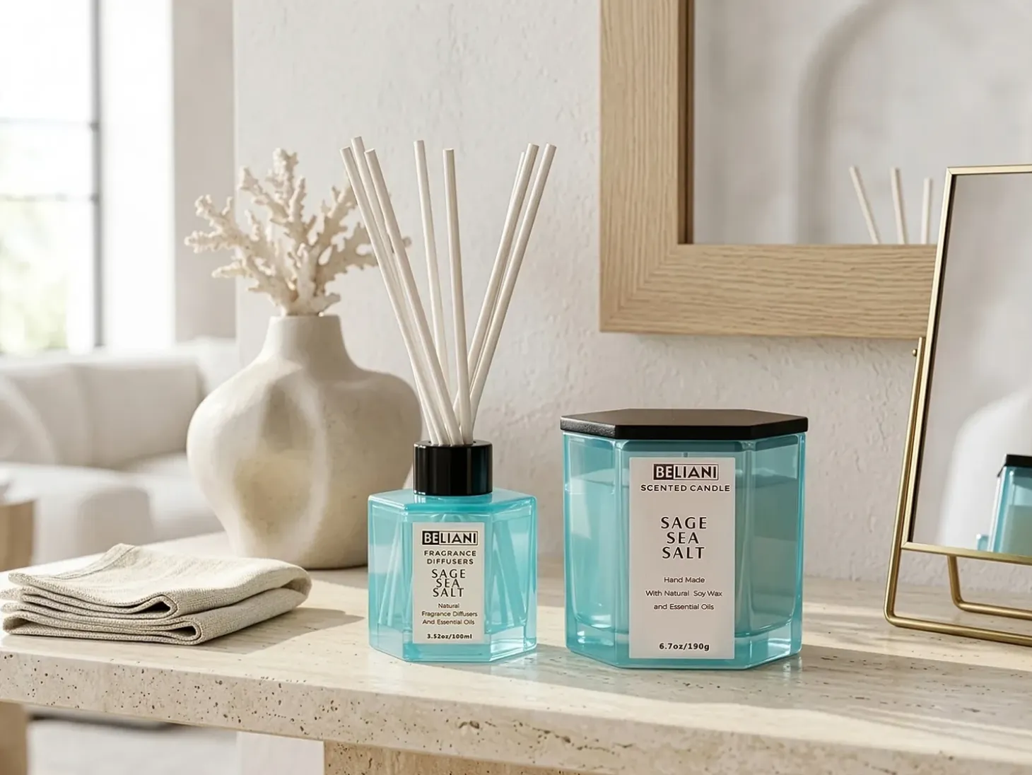 Duftlys med duftpinde CLASSY TINT Soja voks Fresh notes