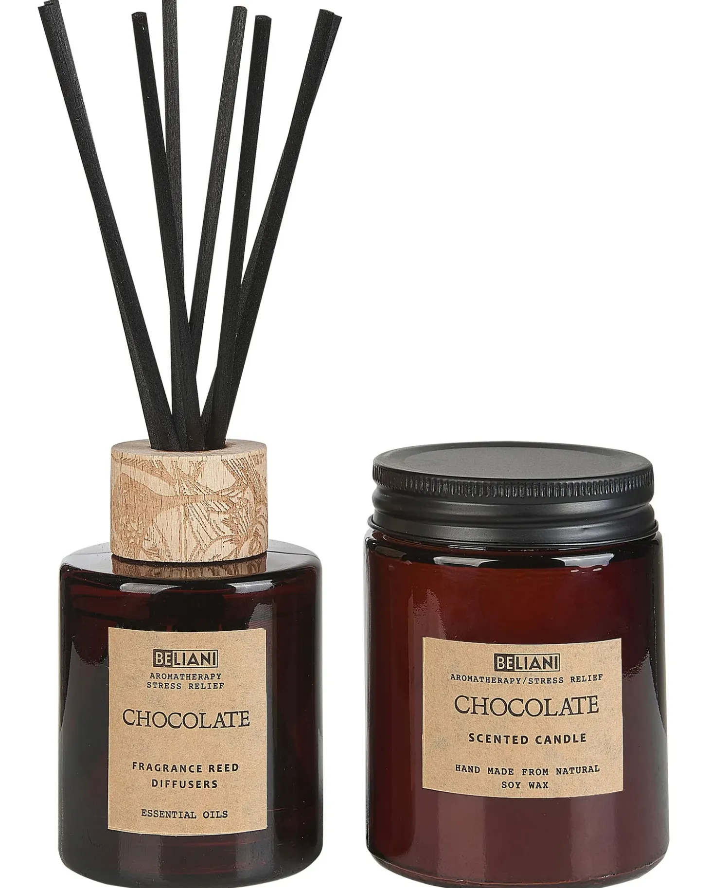 Duftlys med duftpinde DARK ELEGANCE 9 cm Brun