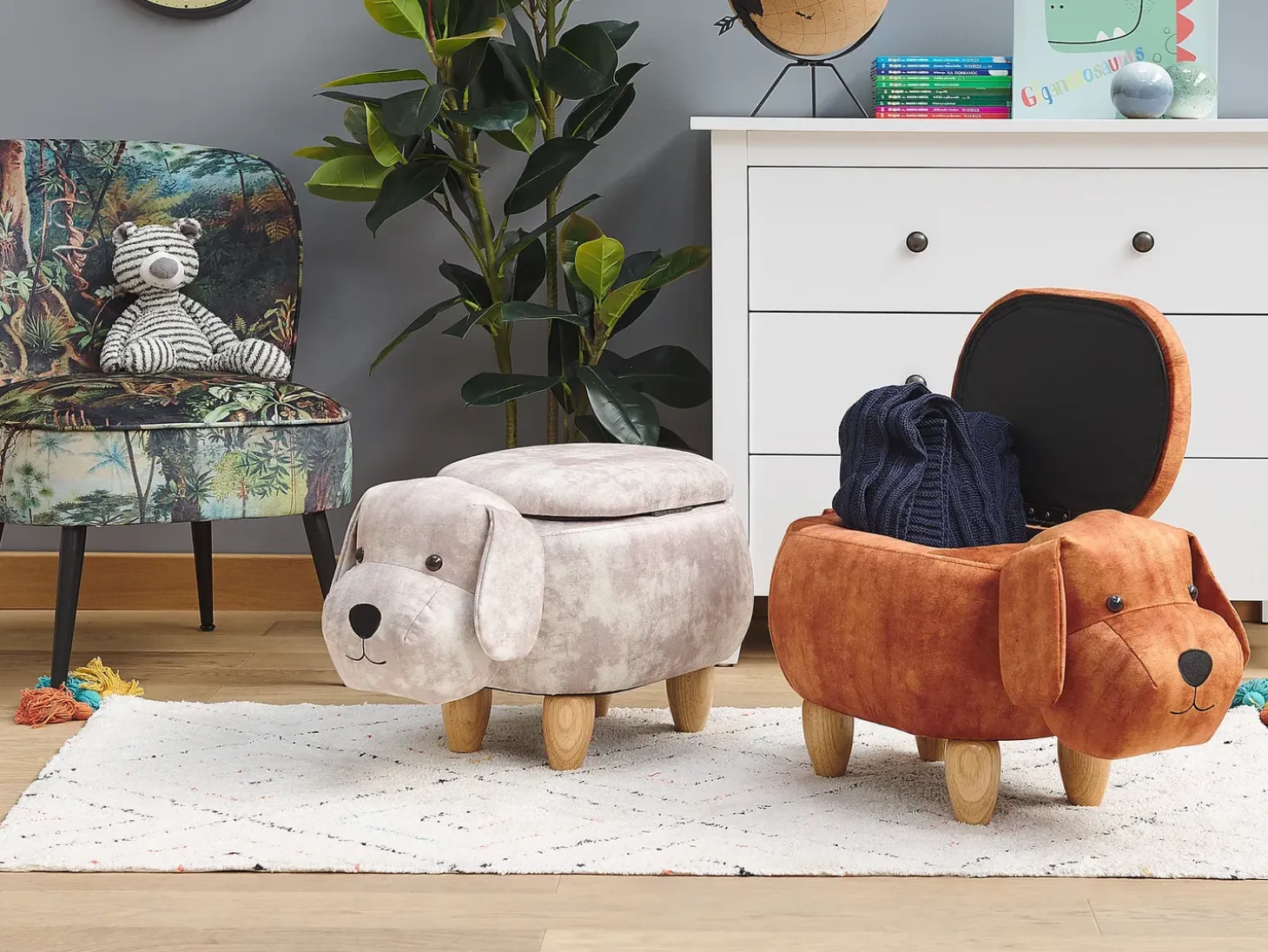 Dyrepuf med opbevaring DOGGY Velour Beige Hund