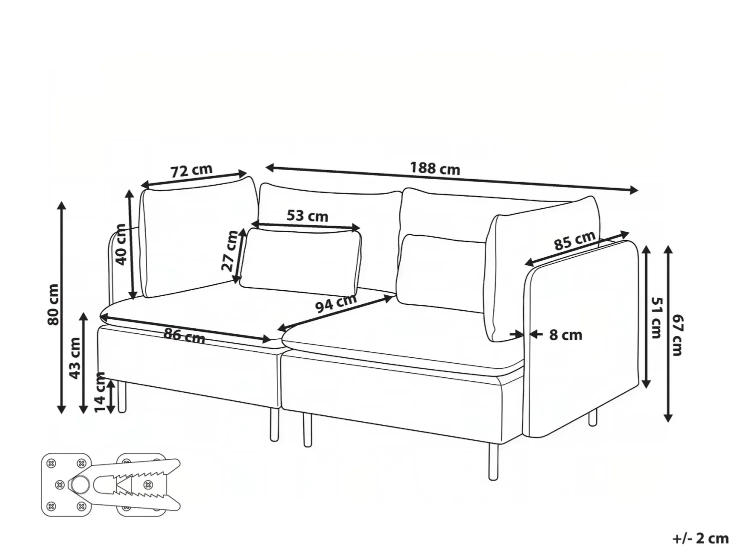 EGERIS 2 personers Modulsofa Beige