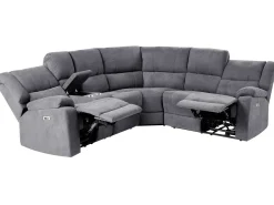 Elektrisk recliner hjørnesofa 5 personers ROKKE Mørkegrå med USB-port Venstrevendt