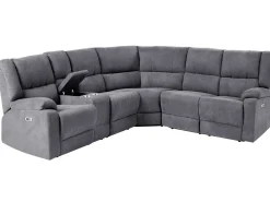 Elektrisk recliner hjørnesofa 5 personers ROKKE Mørkegrå med USB-port Venstrevendt