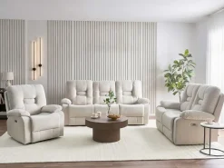 Elektrisk recliner sofa 2 personers BERGEN Velour Lys Beige med USB-port