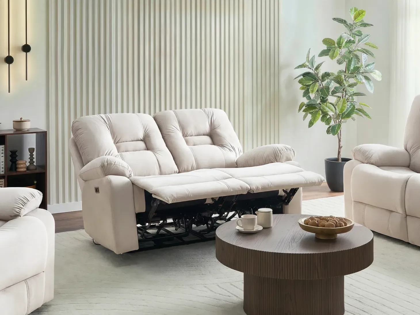 Elektrisk recliner sofa 2 personers BERGEN Velour Lys Beige med USB-port