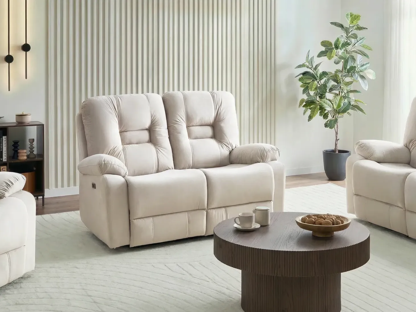 Elektrisk recliner sofa 2 personers BERGEN Velour Lys Beige med USB-port