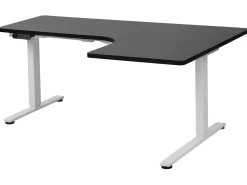 Elektrisk justerbart hjørneskrivebord DESTINES Sort/hvid 160 cm 109 cm Højrevendt
