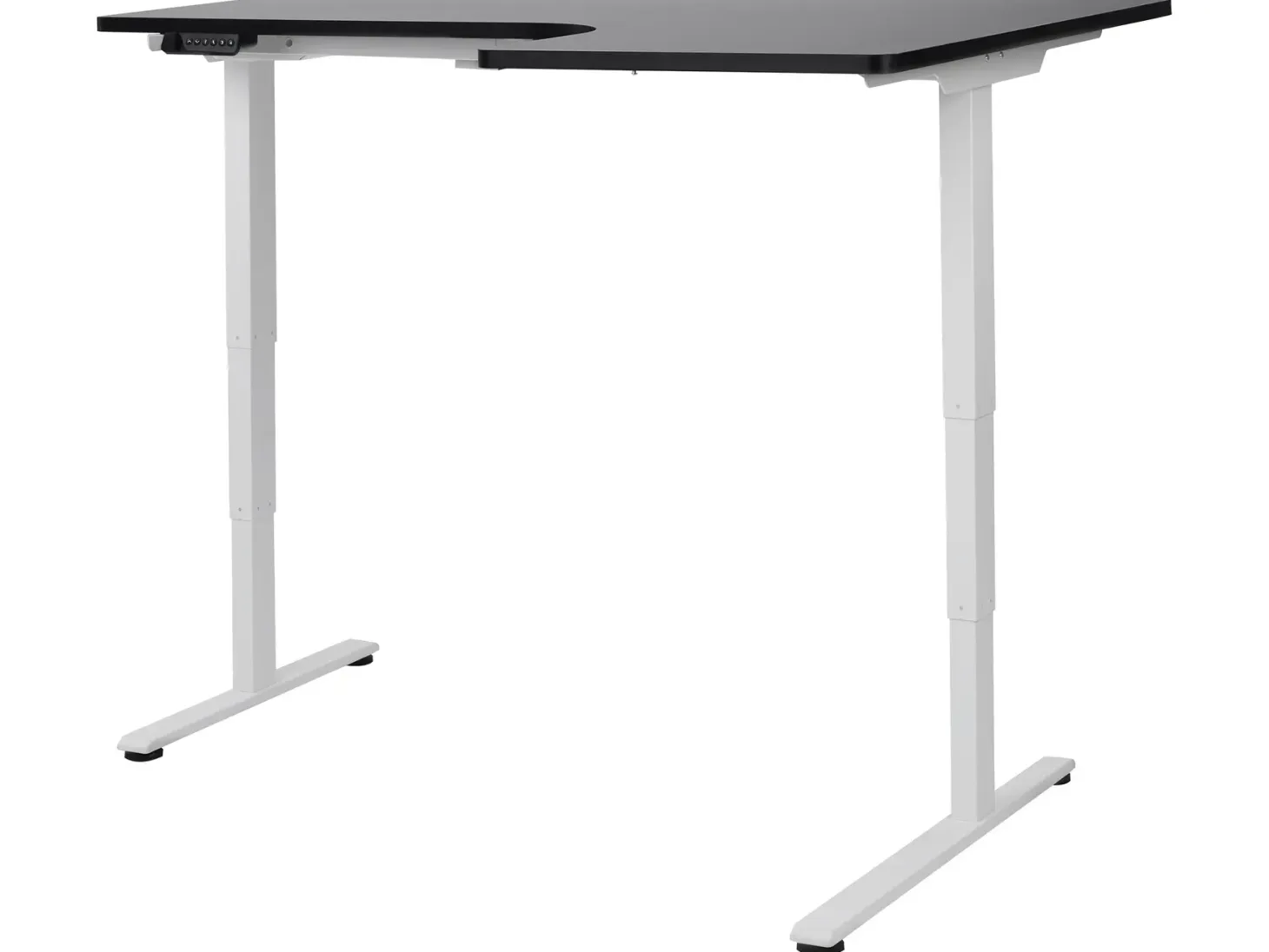 Elektrisk justerbart hjørneskrivebord DESTINES Sort/hvid 160 cm 109 cm Højrevendt