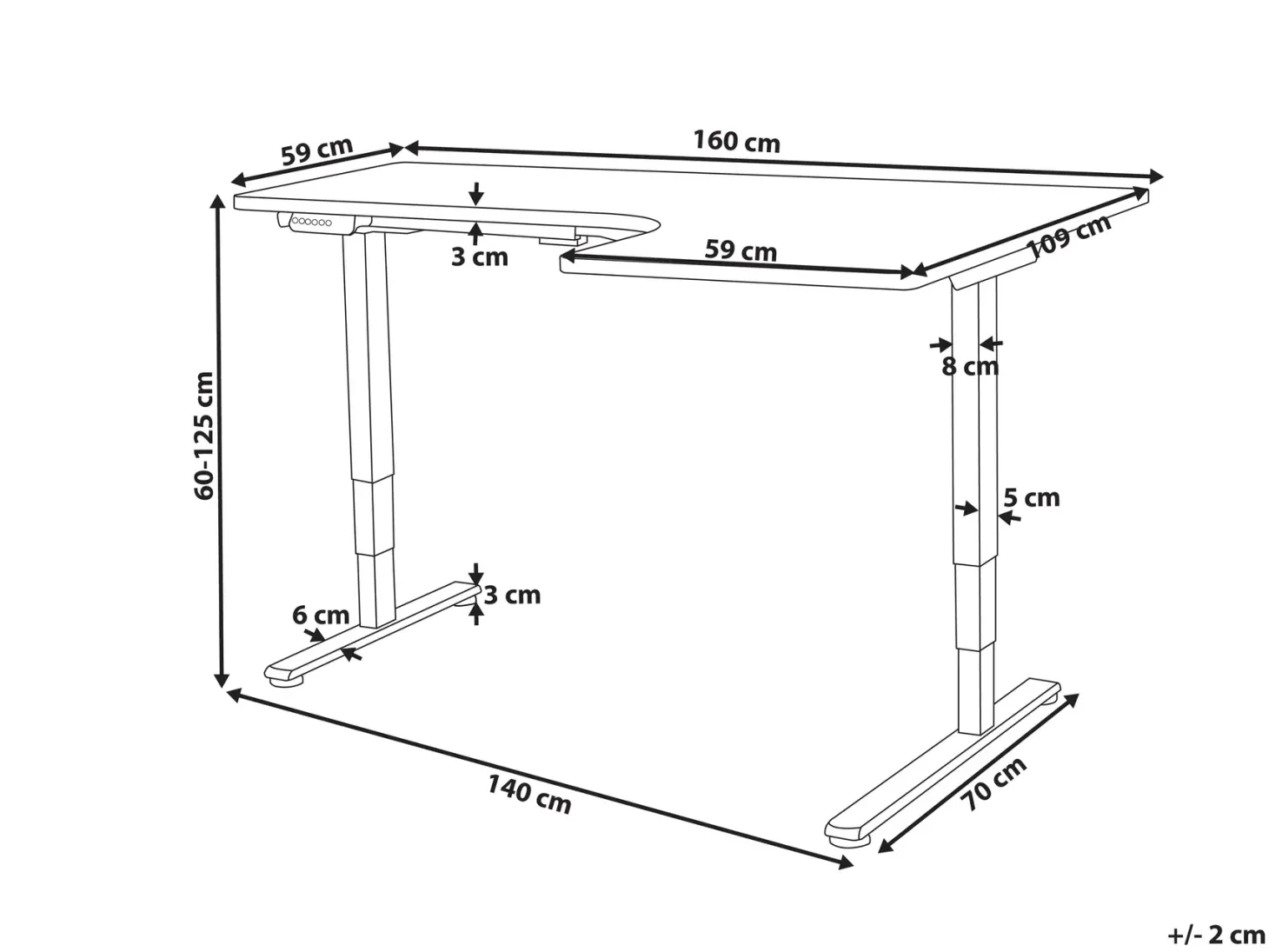 Elektrisk justerbart hjørneskrivebord DESTINES Hvid 160 cm 109 cm Højrevendt