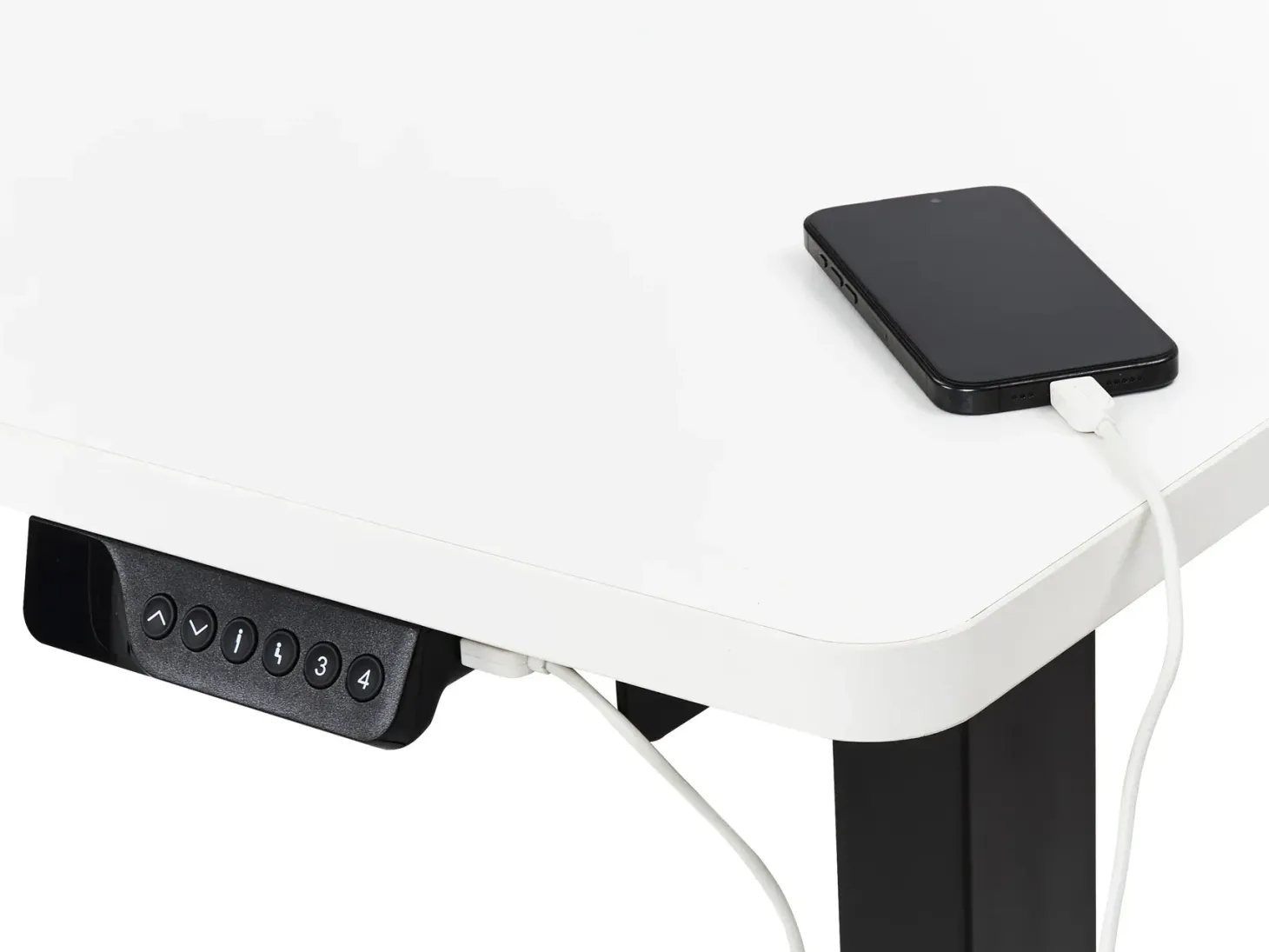 Elektrisk justerbart hjørneskrivebord DESTINES Hvid/sort 160 cm 109 cm Venstrevendt