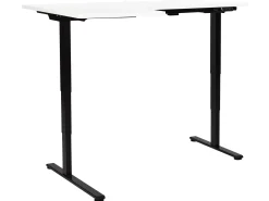 Elektrisk justerbart hjørneskrivebord DESTINES Hvid/sort 160 cm 109 cm Venstrevendt