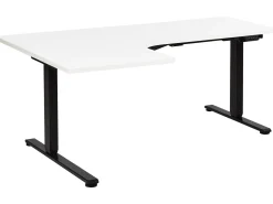 Elektrisk justerbart hjørneskrivebord DESTINES Hvid/sort 160 cm 109 cm Venstrevendt