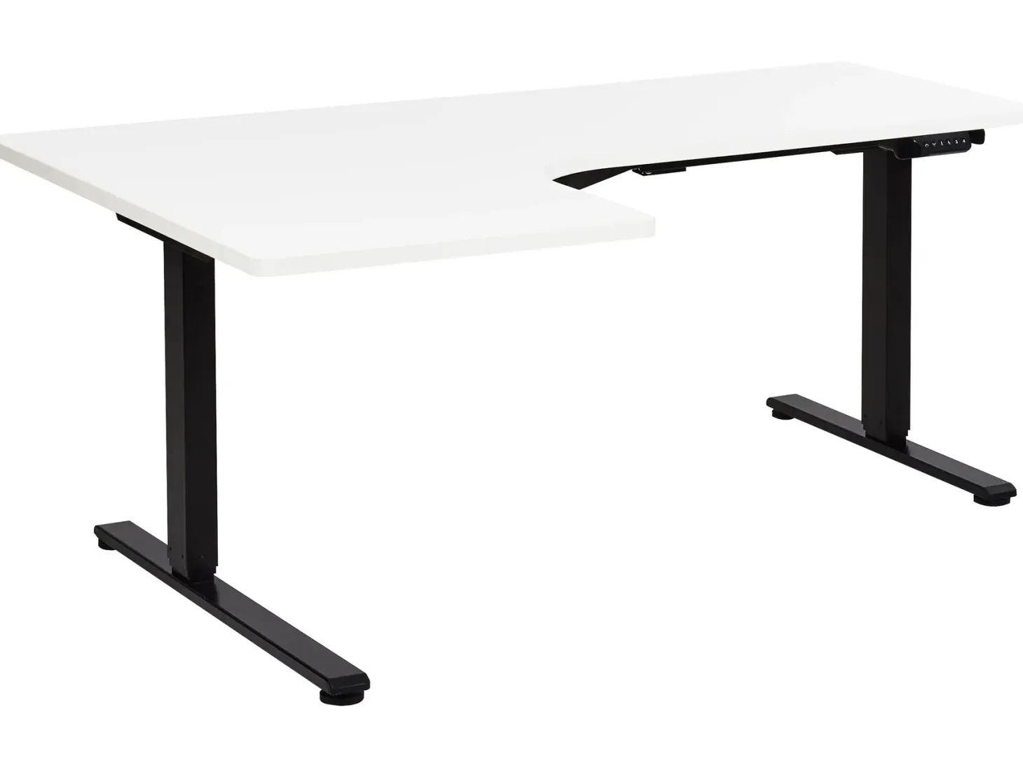 Elektrisk justerbart hjørneskrivebord DESTINES Hvid/sort 160 cm 109 cm Venstrevendt