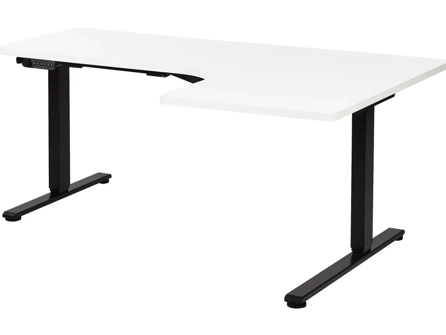 Elektrisk justerbart hjørneskrivebord DESTINES Hvid/sort 160 cm 109 cm Højrevendt