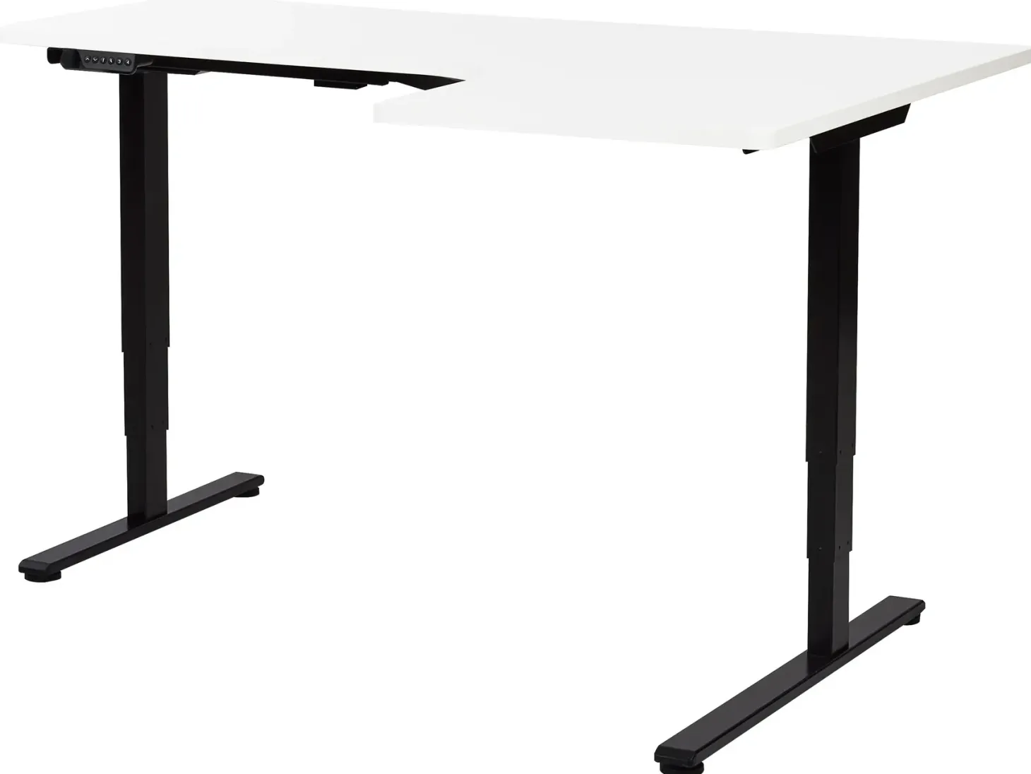 Elektrisk justerbart hjørneskrivebord DESTINES Hvid/sort 160 cm 109 cm Højrevendt
